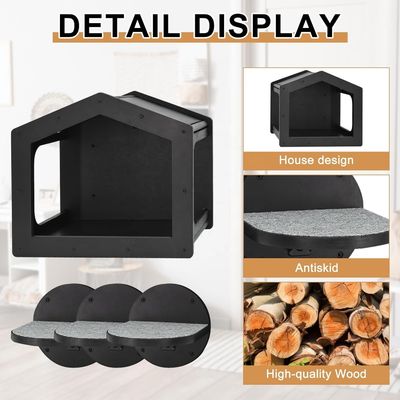 Scala di arrampicata per gatti montata a parete con tre grandi gradini e graffetti