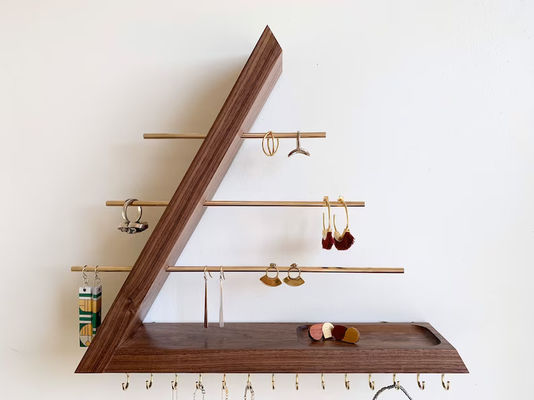 Logo personalizzato accettabile non finito legno di betulla colore appeso organizzatore di gioielli di noce