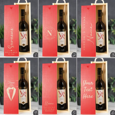 Ordine personalizzato accettato scatola di vino in legno con incisioni acriliche e coperchio scorrevole