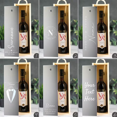 Ordine personalizzato accettato scatola di vino in legno con incisioni acriliche e coperchio scorrevole