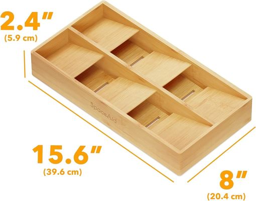 Organizzatore cassetto argento con scatola di legno semplice 6 slot porta vassoio di bambù in naturale