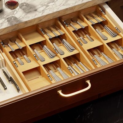 Organizzatore cassetto argento con scatola di legno semplice 6 slot porta vassoio di bambù in naturale