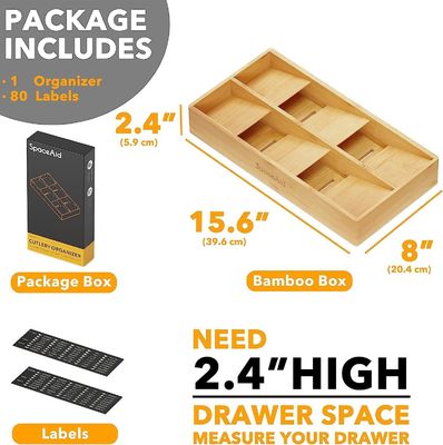 Organizzatore cassetto argento con scatola di legno semplice 6 slot porta vassoio di bambù in naturale