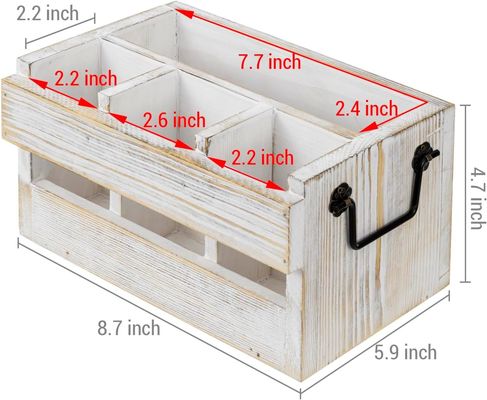 Rack non pieghevole per utensili e tovaglioli Manicotti in metallo nero in legno massello bianco lavato