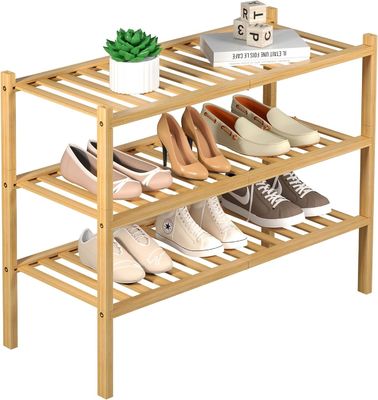 Home Storage Scatola per scarpe in legno per piccoli spazi 3 livelli Organizzatore di scaffali per scarpe in bambù