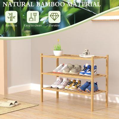 Home Storage Scatola per scarpe in legno per piccoli spazi 3 livelli Organizzatore di scaffali per scarpe in bambù