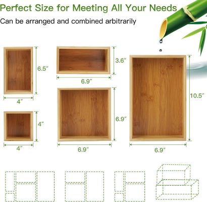3 spessore di filo 5 pezzi Bambù cassetto organizzatore set per ufficio di stoccaggio di varie dimensioni