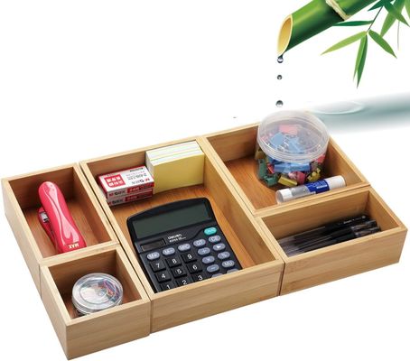 3 spessore di filo 5 pezzi Bambù cassetto organizzatore set per ufficio di stoccaggio di varie dimensioni