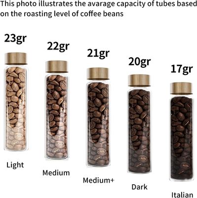 Contenitore per il deposito di chicchi di caffè in legno versatile con tubo per singola dose e supporto per portacaffè
