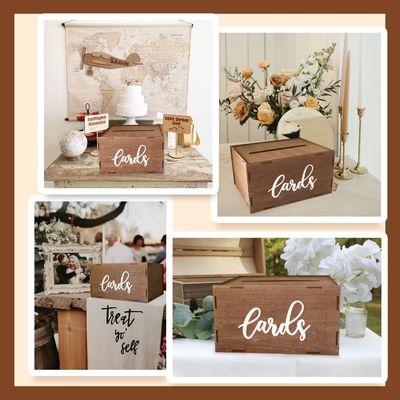 Scatola di biglietti di nozze per ricevimento Busta di legno marrone Scatola di soldi Stampa laser incisione