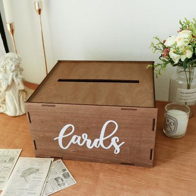 Scatola di biglietti di nozze per ricevimento Busta di legno marrone Scatola di soldi Stampa laser incisione