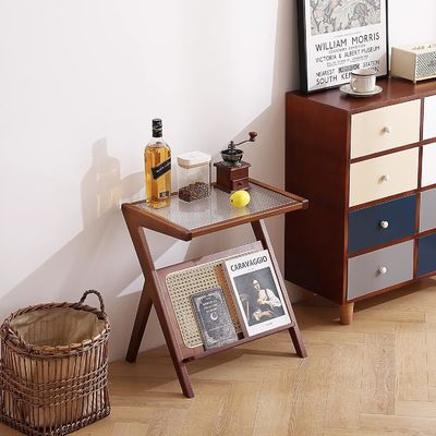 Arredamento per la casa Moderno Rattan Tessuto Tavolo da caffè Vetro angolo del tavolo da letto