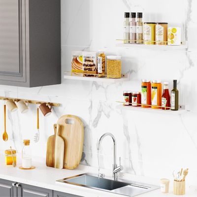 Mensole da bagno Set di 3 con ringhiera in metallo oro e legno di bambù 41X13.5X2cm