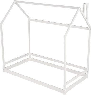 Mobili per camere da letto per bambini Letto a terra a due dimensioni con design di casa in legno e telaio a baldacchino