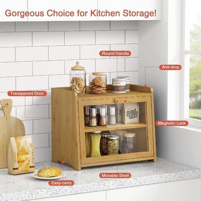 Ordine su misura Contenitore per il pane in legno extra grande da 2 scaffali per il bancone della cucina