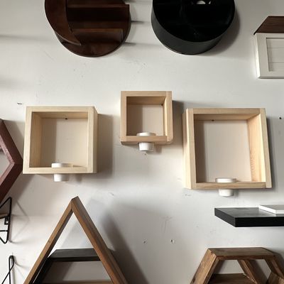 3pcs ripiani di legno di pino massello set con piantoni in ceramica bianca decorazioni artigianali per ufficio