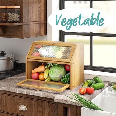 Scatola di immagazzinamento del pane a porta ondulata acrilica doppio strato Disegno in legno di bambù per il bancone della cucina