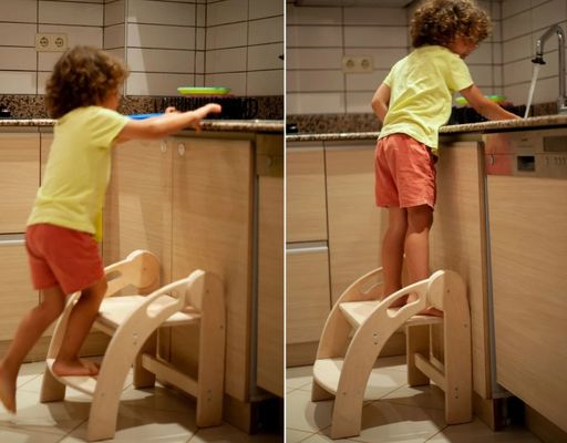 Logo personalizzato Scaffale a gradini in legno per bambini Scaffale pieghevole per bambini piccoli Disegno Montessori