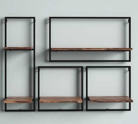 Servizio personalizzato Di legno di pino Colore galleggiante di parete appesa Mensole in ferro per il display in camera da letto