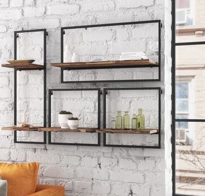 Servizio personalizzato Di legno di pino Colore galleggiante di parete appesa Mensole in ferro per il display in camera da letto