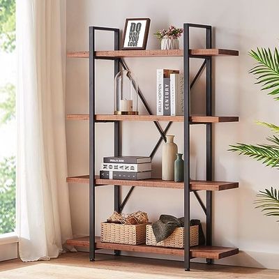 Rettangolo 4 Livello naturale 4 Mensola Rustica Massello Legno Reale Mensola Metallica Libreria Arredamento Salotto