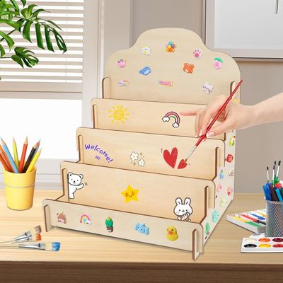 Dimensioni personalizzate di legno massello 4 livelli di visualizzazione Stand per biglietti di auguri Adesivi e cartoline