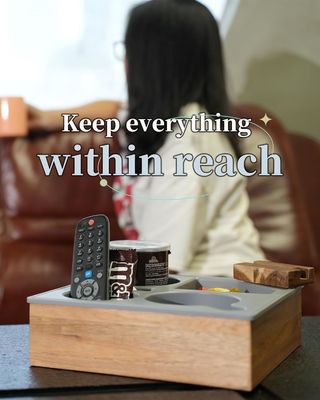 Logo personalizzato Soft Silicone Acacia Divano di Legno Caddy per snack bevande telecomando