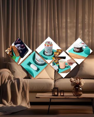 Logo personalizzato Soft Silicone Acacia Divano di Legno Caddy per snack bevande telecomando