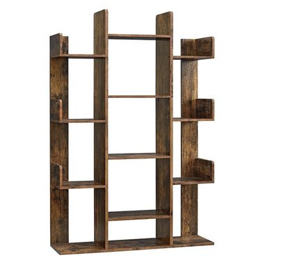 Libreria a forma di albero in legno massello con 13 scaffali di stoccaggio 9.8D x 33.9W x 55.1H pollici