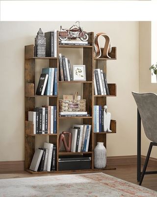 Libreria a forma di albero in legno massello con 13 scaffali di stoccaggio 9.8D x 33.9W x 55.1H pollici
