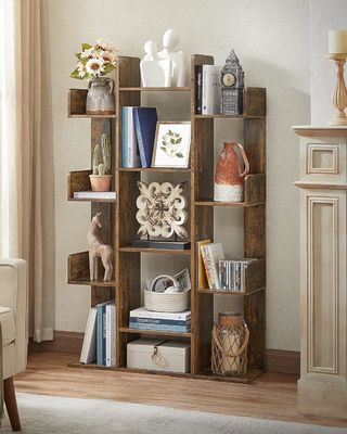 Libreria a forma di albero in legno massello con 13 scaffali di stoccaggio 9.8D x 33.9W x 55.1H pollici