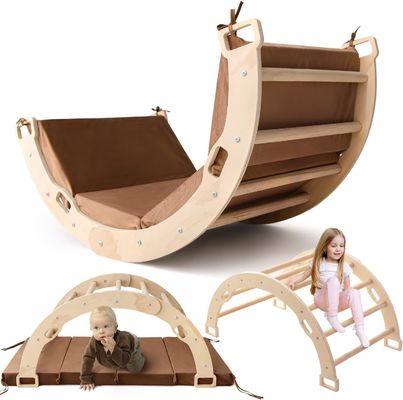Montessori Arco di legno Climber Bambini giocattolo di arrampicata con cuscino e design a dondolo