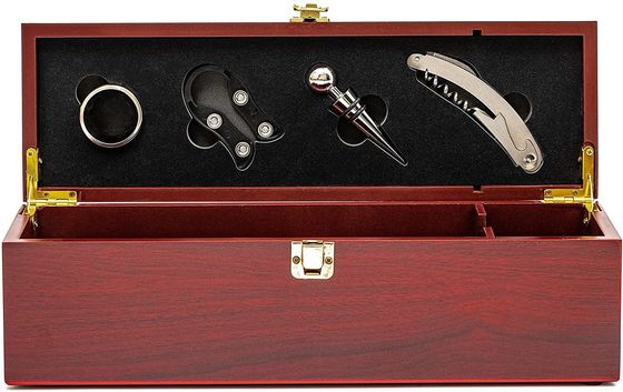 Giocattoli industriali Bambù bottiglia di vino singola Cassa regalo per immagazzinamento in legno con 4 strumenti essenziali