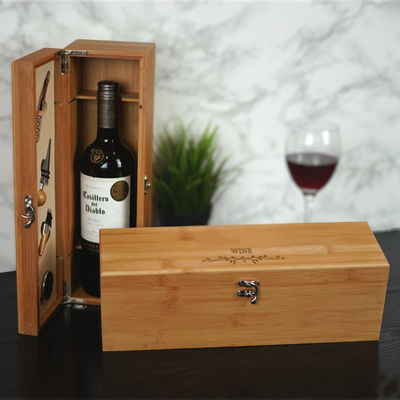 Giocattoli industriali Bambù bottiglia di vino singola Cassa regalo per immagazzinamento in legno con 4 strumenti essenziali