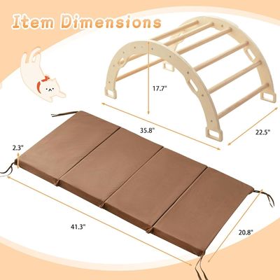 Montessori Arco di legno Climber Bambini giocattolo di arrampicata con cuscino e design a dondolo