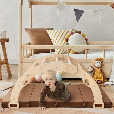 Montessori Arco di legno Climber Bambini giocattolo di arrampicata con cuscino e design a dondolo