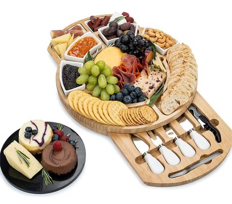 Piatto di formaggio di bambù rettangolare e set di coltelli per acquirenti commerciali