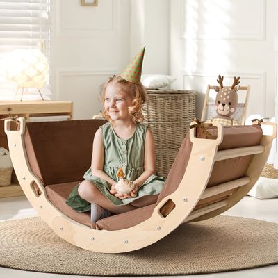 Montessori Arco di legno Climber Bambini giocattolo di arrampicata con cuscino e design a dondolo