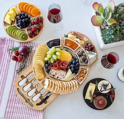 Piatto di formaggio di bambù rettangolare e set di coltelli per acquirenti commerciali