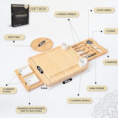 Piatto di formaggio di bambù rettangolare e set di coltelli per acquirenti commerciali