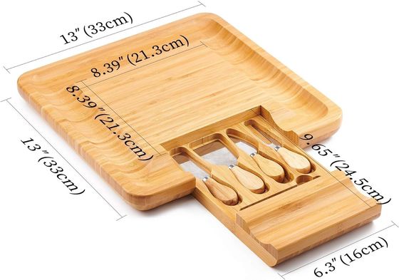 Piatto di formaggio di bambù rettangolare e set di coltelli per acquirenti commerciali
