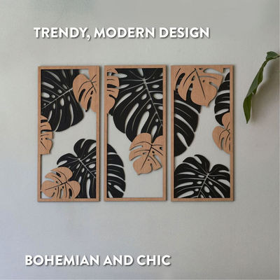 Decorazione Monstera personalizzabile in 3 pannelli Cornici in legno incluse per l'arte muraria delle piante