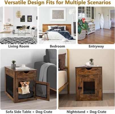 Tavolo di fine canile in legno con cuscino rimovibile e cassetto di stoccaggio colore legno grigio