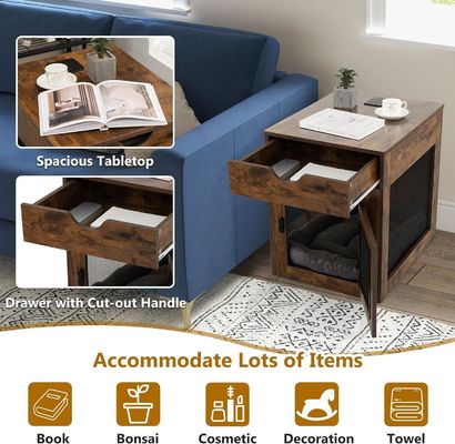 Tavolo di fine canile in legno con cuscino rimovibile e cassetto di stoccaggio colore legno grigio