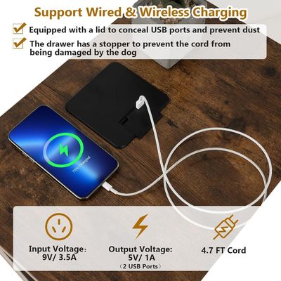 Tavolo di fine canile in legno con cuscino rimovibile e cassetto di stoccaggio colore legno grigio