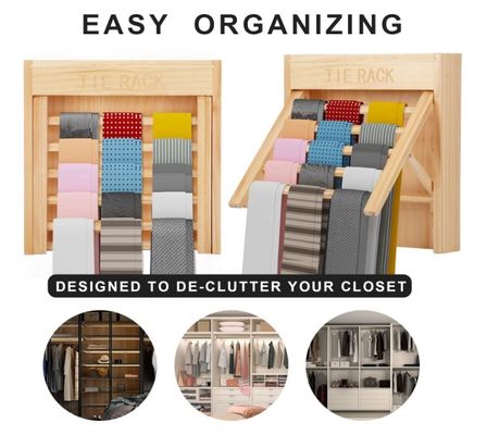 Stylish Look Muro montato organizzatore di cravatta in legno cintura appendiabiti porta cravatta per risparmiare spazio