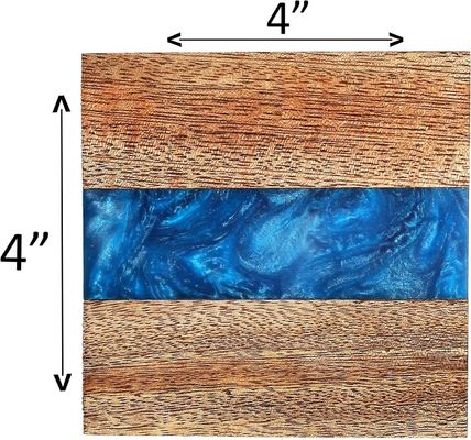 Moderno Ocean Blue Epoxy Wood Resin Coaster Con Portante La scelta perfetta per ogni casa