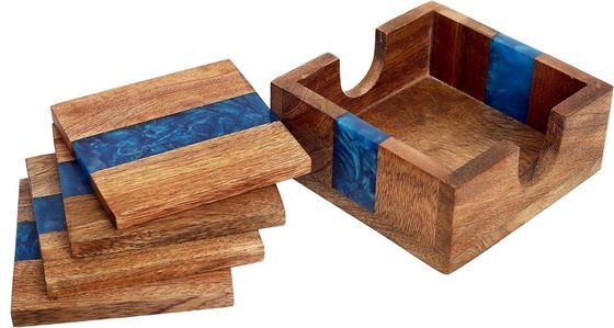 Moderno Ocean Blue Epoxy Wood Resin Coaster Con Portante La scelta perfetta per ogni casa