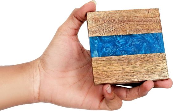 Moderno Ocean Blue Epoxy Wood Resin Coaster Con Portante La scelta perfetta per ogni casa