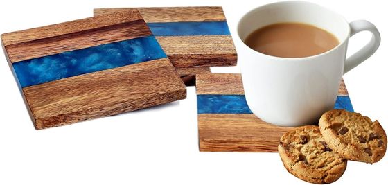 Moderno Ocean Blue Epoxy Wood Resin Coaster Con Portante La scelta perfetta per ogni casa